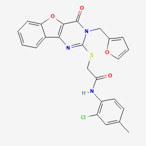 molecular formula C24H18ClN3O4S B2828382 N-(2-chloro-4-methylphenyl)-2-({5-[(furan-2-yl)methyl]-6-oxo-8-oxa-3,5-diazatricyclo[7.4.0.0^{2,7}]trideca-1(9),2(7),3,10,12-pentaen-4-yl}sulfanyl)acetamide CAS No. 902937-88-6