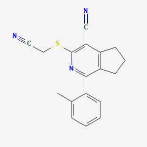 molecular formula C18H15N3S B2828410 3-[(cyanomethyl)sulfanyl]-1-(2-methylphenyl)-6,7-dihydro-5H-cyclopenta[c]pyridine-4-carbonitrile CAS No. 439096-75-0