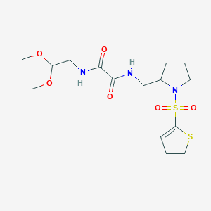 molecular formula C15H23N3O6S2 B2828431 N1-(2,2-dimethoxyethyl)-N2-((1-(thiophen-2-ylsulfonyl)pyrrolidin-2-yl)methyl)oxalamide CAS No. 896279-16-6