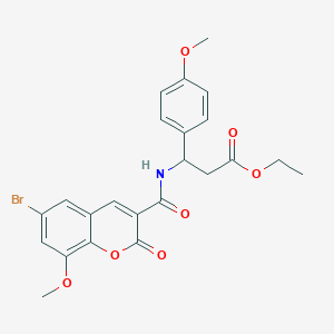 molecular formula C23H22BrNO7 B2828436 ethyl 3-[(6-bromo-8-methoxy-2-oxo-2H-chromen-3-yl)formamido]-3-(4-methoxyphenyl)propanoate CAS No. 681853-08-7