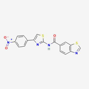 molecular formula C17H10N4O3S2 B2828495 N-[4-(4-nitrophenyl)-1,3-thiazol-2-yl]-1,3-benzothiazole-6-carboxamide CAS No. 681168-59-2