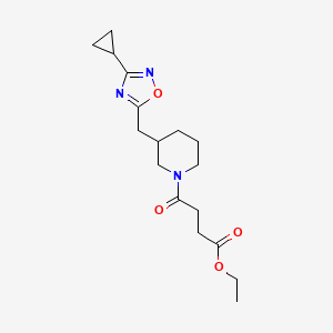 molecular formula C17H25N3O4 B2828497 Ethyl 4-(3-((3-cyclopropyl-1,2,4-oxadiazol-5-yl)methyl)piperidin-1-yl)-4-oxobutanoate CAS No. 1705127-14-5