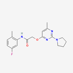 molecular formula C18H21FN4O2 B2828537 N-(5-fluoro-2-methylphenyl)-2-{[6-methyl-2-(pyrrolidin-1-yl)pyrimidin-4-yl]oxy}acetamide CAS No. 1030097-57-4