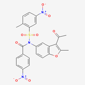 molecular formula C25H19N3O9S B2828585 N-(3-acetyl-2-methyl-1-benzofuran-5-yl)-N-(2-methyl-5-nitrobenzenesulfonyl)-4-nitrobenzamide CAS No. 518331-65-2
