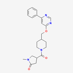 molecular formula C22H26N4O3 B2828598 1-Methyl-4-(4-{[(6-phenylpyrimidin-4-yl)oxy]methyl}piperidine-1-carbonyl)pyrrolidin-2-one CAS No. 2380084-91-1