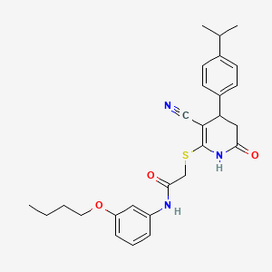 molecular formula C27H31N3O3S B2828607 N-(3-butoxyphenyl)-2-((3-cyano-4-(4-isopropylphenyl)-6-oxo-1,4,5,6-tetrahydropyridin-2-yl)thio)acetamide CAS No. 383896-30-8