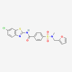 molecular formula C20H16ClN3O4S2 B2828619 N-(6-chloro-1,3-benzothiazol-2-yl)-4-{[(furan-2-yl)methyl](methyl)sulfamoyl}benzamide CAS No. 922990-72-5