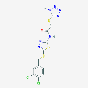 molecular formula C13H11Cl2N7OS3 B282864 N-{5-[(3,4-dichlorobenzyl)sulfanyl]-1,3,4-thiadiazol-2-yl}-2-[(1-methyl-1H-tetrazol-5-yl)sulfanyl]acetamide 