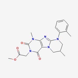 molecular formula C20H23N5O4 B2828648 methyl 2-[1,7-dimethyl-9-(2-methylphenyl)-2,4-dioxo-1H,2H,3H,4H,6H,7H,8H,9H-pyrimido[1,2-g]purin-3-yl]acetate CAS No. 876901-28-9