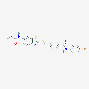 molecular formula C24H20BrN3O2S2 B282867 N-(4-bromophenyl)-4-({[6-(propanoylamino)-1,3-benzothiazol-2-yl]sulfanyl}methyl)benzamide 