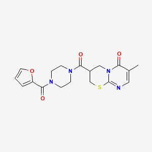 molecular formula C18H20N4O4S B2828678 3-(4-(furan-2-carbonyl)piperazine-1-carbonyl)-7-methyl-3,4-dihydropyrimido[2,1-b][1,3]thiazin-6(2H)-one CAS No. 1421584-57-7