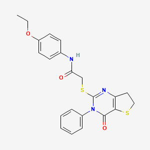 molecular formula C22H21N3O3S2 B2828697 N-(4-ethoxyphenyl)-2-({4-oxo-3-phenyl-3H,4H,6H,7H-thieno[3,2-d]pyrimidin-2-yl}sulfanyl)acetamide CAS No. 686770-36-5
