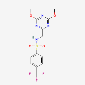 molecular formula C13H13F3N4O4S B2828736 N-((4,6-dimethoxy-1,3,5-triazin-2-yl)methyl)-4-(trifluoromethyl)benzenesulfonamide CAS No. 2034574-67-7