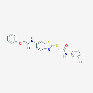 molecular formula C24H20ClN3O3S2 B282885 N-[2-({2-[(3-chloro-4-methylphenyl)amino]-2-oxoethyl}sulfanyl)-1,3-benzothiazol-6-yl]-2-phenoxyacetamide 