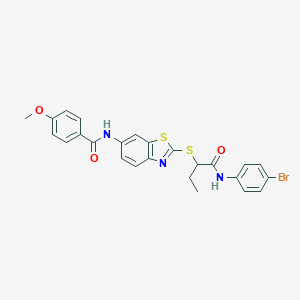 molecular formula C25H22BrN3O3S2 B282893 N-[2-({1-[(4-bromoanilino)carbonyl]propyl}sulfanyl)-1,3-benzothiazol-6-yl]-4-methoxybenzamide 