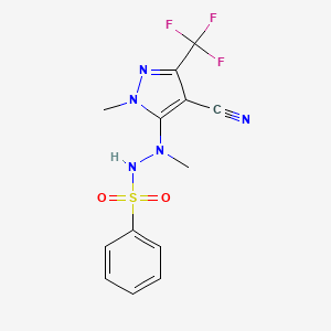 molecular formula C13H12F3N5O2S B2829014 N'-[4-cyano-1-methyl-3-(trifluoromethyl)-1H-pyrazol-5-yl]-N'-methylbenzenesulfonohydrazide CAS No. 321538-15-2