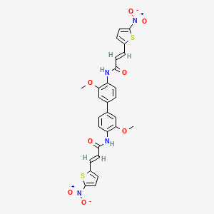 molecular formula C28H22N4O8S2 B2829036 (2E)-N-{3,3'-dimethoxy-4'-[(2E)-3-(5-nitrothiophen-2-yl)prop-2-enamido]-[1,1'-biphenyl]-4-yl}-3-(5-nitrothiophen-2-yl)prop-2-enamide CAS No. 391867-50-8