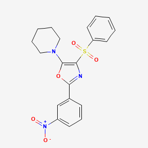 molecular formula C20H19N3O5S B2829065 1-[4-Benzenesulfonyl-2-(3-nitrophenyl)oxazol-5-yl]piperidine CAS No. 330681-80-6