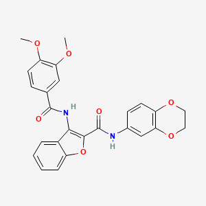 molecular formula C26H22N2O7 B2829081 N-(2,3-dihydro-1,4-benzodioxin-6-yl)-3-(3,4-dimethoxybenzamido)-1-benzofuran-2-carboxamide CAS No. 888466-45-3