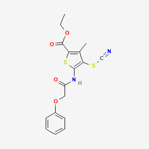 molecular formula C17H16N2O4S2 B2829084 Ethyl 3-methyl-5-(2-phenoxyacetamido)-4-thiocyanatothiophene-2-carboxylate CAS No. 681162-24-3