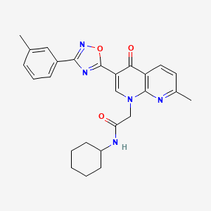 molecular formula C26H27N5O3 B2829098 N-cyclohexyl-2-{7-methyl-3-[3-(3-methylphenyl)-1,2,4-oxadiazol-5-yl]-4-oxo-1,4-dihydro-1,8-naphthyridin-1-yl}acetamide CAS No. 1032002-08-6