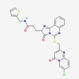 molecular formula C27H21ClN6O3S2 B2829104 3-{5-[({7-chloro-4-oxo-4H-pyrido[1,2-a]pyrimidin-2-yl}methyl)sulfanyl]-3-oxo-2H,3H-imidazo[1,2-c]quinazolin-2-yl}-N-[(thiophen-2-yl)methyl]propanamide CAS No. 1044508-40-8