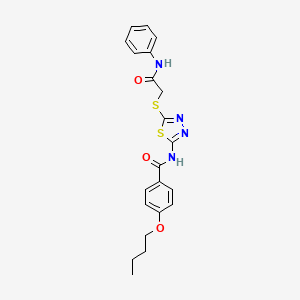 molecular formula C21H22N4O3S2 B2829121 4-butoxy-N-(5-{[(phenylcarbamoyl)methyl]sulfanyl}-1,3,4-thiadiazol-2-yl)benzamide CAS No. 392291-01-9