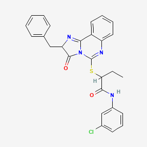 molecular formula C27H23ClN4O2S B2829147 2-((2-benzyl-3-oxo-2,3-dihydroimidazo[1,2-c]quinazolin-5-yl)thio)-N-(3-chlorophenyl)butanamide CAS No. 1173783-47-5