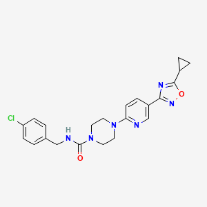 molecular formula C22H23ClN6O2 B2829205 N-[(4-chlorophenyl)methyl]-4-[5-(5-cyclopropyl-1,2,4-oxadiazol-3-yl)pyridin-2-yl]piperazine-1-carboxamide CAS No. 1235018-15-1