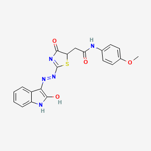 molecular formula C20H17N5O4S B2829217 N-(4-methoxyphenyl)-2-((E)-4-oxo-2-((Z)-(2-oxoindolin-3-ylidene)hydrazono)thiazolidin-5-yl)acetamide CAS No. 540762-93-4