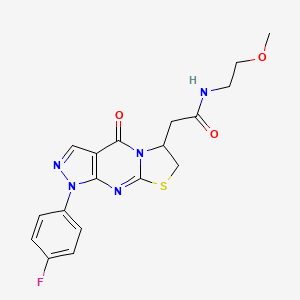 molecular formula C18H18FN5O3S B2829254 2-(1-(4-fluorophenyl)-4-oxo-1,4,6,7-tetrahydropyrazolo[3,4-d]thiazolo[3,2-a]pyrimidin-6-yl)-N-(2-methoxyethyl)acetamide CAS No. 941889-77-6