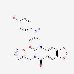 molecular formula C22H19N5O7 B2829302 N-(4-methoxyphenyl)-2-{7-[(3-methyl-1,2,4-oxadiazol-5-yl)methyl]-6,8-dioxo-2H,5H,6H,7H,8H-[1,3]dioxolo[4,5-g]quinazolin-5-yl}acetamide CAS No. 959564-57-9