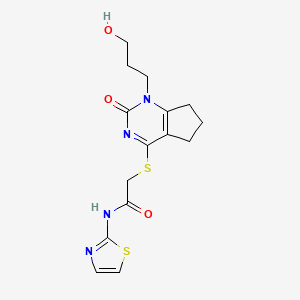 2-((1-(3-hydroxypropyl)-2-oxo-2,5,6,7-tetrahydro-1H-cyclopenta[d]pyrimidin-4-yl)thio)-N-(thiazol-2-yl)acetamide