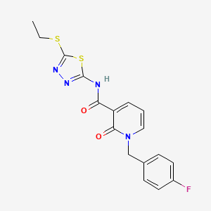 molecular formula C17H15FN4O2S2 B2829343 N-[5-(ethylsulfanyl)-1,3,4-thiadiazol-2-yl]-1-[(4-fluorophenyl)methyl]-2-oxo-1,2-dihydropyridine-3-carboxamide CAS No. 933238-96-1