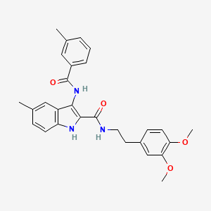 molecular formula C28H29N3O4 B2829353 N-[2-(3,4-dimethoxyphenyl)ethyl]-5-methyl-3-(3-methylbenzamido)-1H-indole-2-carboxamide CAS No. 1031994-30-5