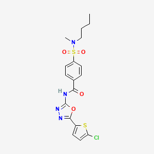molecular formula C18H19ClN4O4S2 B2829354 4-[butyl(methyl)sulfamoyl]-N-[5-(5-chlorothiophen-2-yl)-1,3,4-oxadiazol-2-yl]benzamide CAS No. 533872-21-8