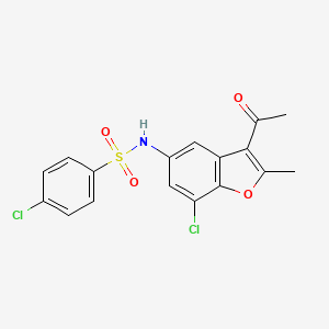 molecular formula C17H13Cl2NO4S B2829356 N-(3-acetyl-7-chloro-2-methyl-1-benzofuran-5-yl)-4-chlorobenzenesulfonamide CAS No. 397280-84-1