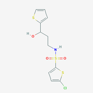 molecular formula C11H12ClNO3S3 B2829417 5-chloro-N-(3-hydroxy-3-(thiophen-2-yl)propyl)thiophene-2-sulfonamide CAS No. 1421526-73-9