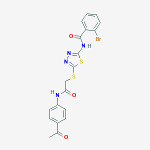 molecular formula C19H15BrN4O3S2 B282949 N-[5-({[(4-ACETYLPHENYL)CARBAMOYL]METHYL}SULFANYL)-1,3,4-THIADIAZOL-2-YL]-2-BROMOBENZAMIDE 