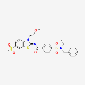 molecular formula C27H29N3O6S3 B2829596 4-[benzyl(ethyl)sulfamoyl]-N-[(2Z)-6-methanesulfonyl-3-(2-methoxyethyl)-2,3-dihydro-1,3-benzothiazol-2-ylidene]benzamide CAS No. 864977-42-4