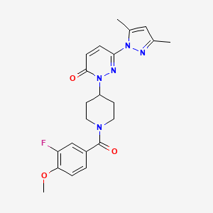 molecular formula C22H24FN5O3 B2829640 6-(3,5-dimethyl-1H-pyrazol-1-yl)-2-[1-(3-fluoro-4-methoxybenzoyl)piperidin-4-yl]-2,3-dihydropyridazin-3-one CAS No. 2379994-31-5