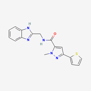 molecular formula C17H15N5OS B2829646 N-((1H-benzo[d]imidazol-2-yl)methyl)-1-methyl-3-(thiophen-2-yl)-1H-pyrazole-5-carboxamide CAS No. 1219902-99-4