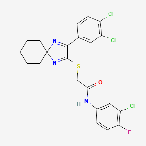 molecular formula C22H19Cl3FN3OS B2829674 N-(3-CHLORO-4-FLUOROPHENYL)-2-{[3-(3,4-DICHLOROPHENYL)-1,4-DIAZASPIRO[4.5]DECA-1,3-DIEN-2-YL]SULFANYL}ACETAMIDE CAS No. 899932-58-2