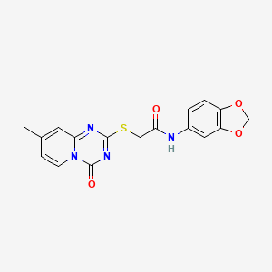 molecular formula C17H14N4O4S B2829733 N-(2H-1,3-benzodioxol-5-yl)-2-({8-methyl-4-oxo-4H-pyrido[1,2-a][1,3,5]triazin-2-yl}sulfanyl)acetamide CAS No. 896330-33-9