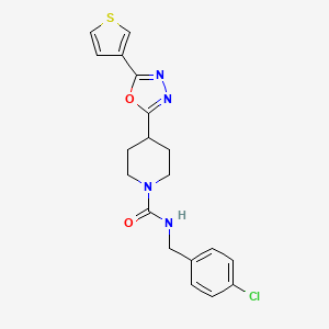 molecular formula C19H19ClN4O2S B2829789 N-(4-chlorobenzyl)-4-(5-(thiophen-3-yl)-1,3,4-oxadiazol-2-yl)piperidine-1-carboxamide CAS No. 1448054-23-6