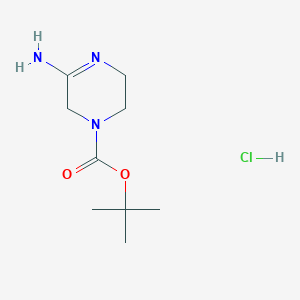molecular formula C9H18ClN3O2 B2829993 tert-butyl 6-amino-3,5-dihydro-2H-pyrazine-4-carboxylate;hydrochloride CAS No. 179686-22-7