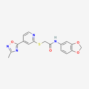 molecular formula C17H14N4O4S B2830004 N-(2H-1,3-benzodioxol-5-yl)-2-{[4-(3-methyl-1,2,4-oxadiazol-5-yl)pyridin-2-yl]sulfanyl}acetamide CAS No. 1251606-69-5