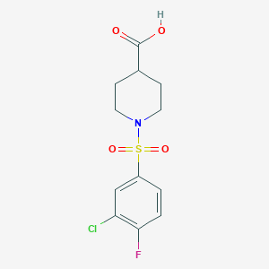 molecular formula C12H13ClFNO4S B2830045 1-(3-chloro-4-fluorobenzenesulfonyl)piperidine-4-carboxylic acid CAS No. 869472-74-2