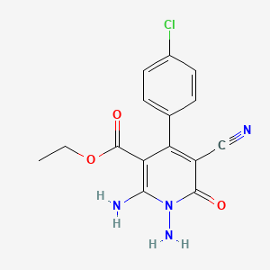 molecular formula C15H13ClN4O3 B2830062 Ethyl 1,2-diamino-4-(4-chlorophenyl)-5-cyano-6-oxo-1,6-dihydro-3-pyridinecarboxylate CAS No. 106527-24-6