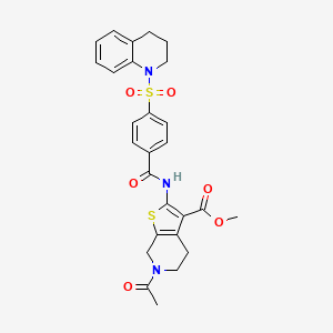 molecular formula C27H27N3O6S2 B2830103 methyl 6-acetyl-2-(4-((3,4-dihydroquinolin-1(2H)-yl)sulfonyl)benzamido)-4,5,6,7-tetrahydrothieno[2,3-c]pyridine-3-carboxylate CAS No. 449769-21-5